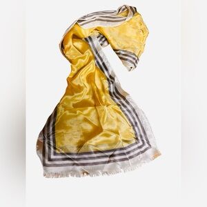 Vintage Anne Klein Silk Scarf Yellow Gray White Stripe Rectangular Made In Japan